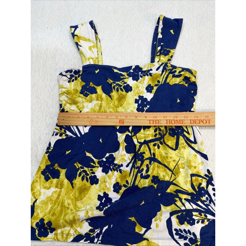 Y2K Ann Taylor Cotton Blue, Yellow & White Floral Abstract Scoop Neck Tank, S - Picture 7 of 14